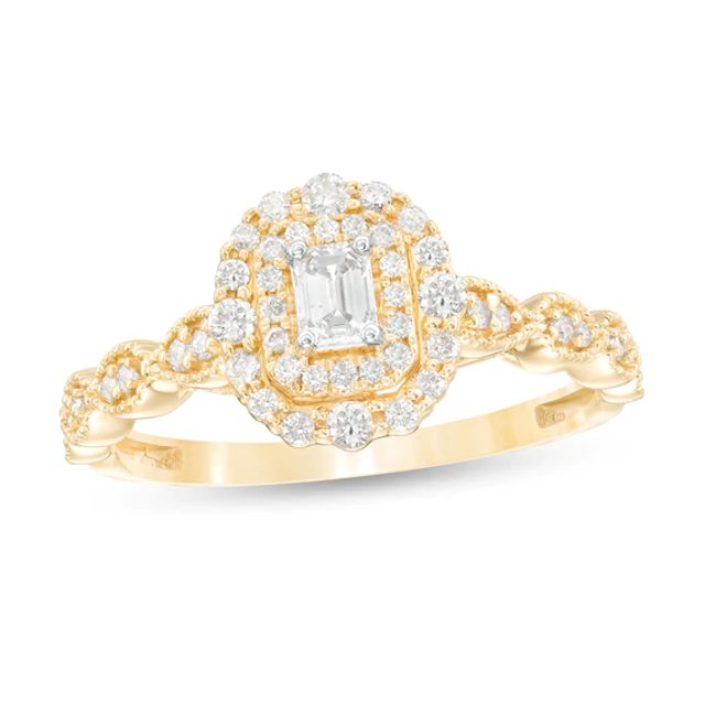 3/8 CT. T.w. Emerald-Cut Diamond Double Frame Art Deco Vintage-Style Engagement Ring in 10K Gold
