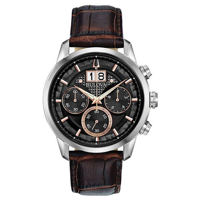 Men's Bulova Classic Sutton Strap Chronograph Watch with Black Dial (Model: 96B311)