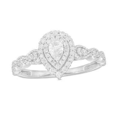 3/8 CT. T.w. Pear-Shaped Diamond Double Frame Art Deco Vintage-Style Engagement Ring in 10K Gold