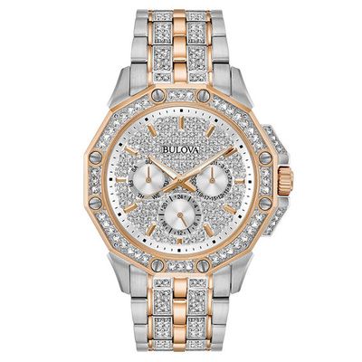 Men's Bulova Octava Crystal Accent Two-Tone Chronograph Watch with Silver-Tone Dial (Model: 98C133)