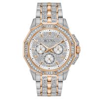 Men's Bulova Octava Crystal Accent Two-Tone Chronograph Watch with Silver-Tone Dial (Model: 98C133)