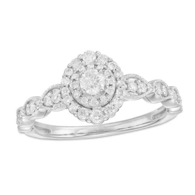 3/8 CT. T.w. Diamond Double Frame Art Deco Vintage-Style Engagement Ring in 10K White Gold