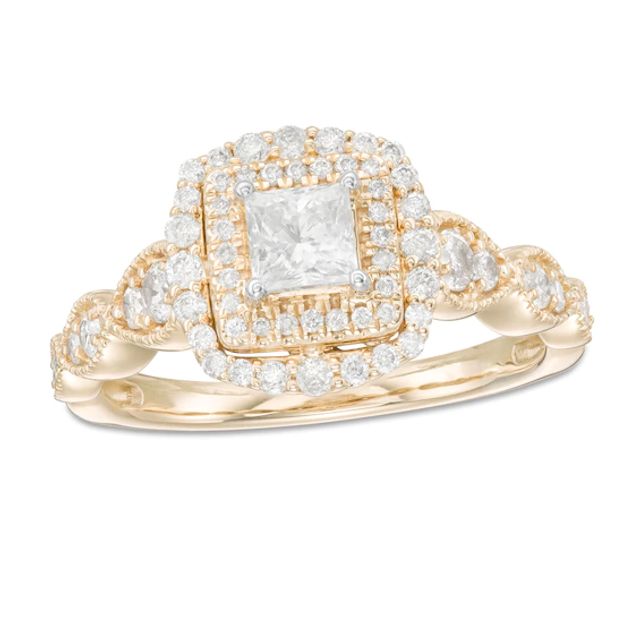 7/8 CT. T.w. Princess-Cut Diamond Double Frame Art Deco Vintage-Style Engagement Ring in 10K Gold