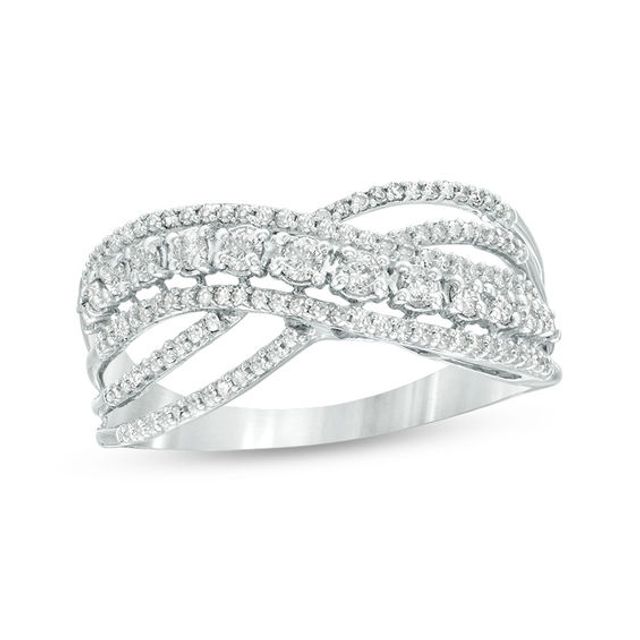 1/2 CT. T.w. Diamond Crossover Ring in 10K White Gold