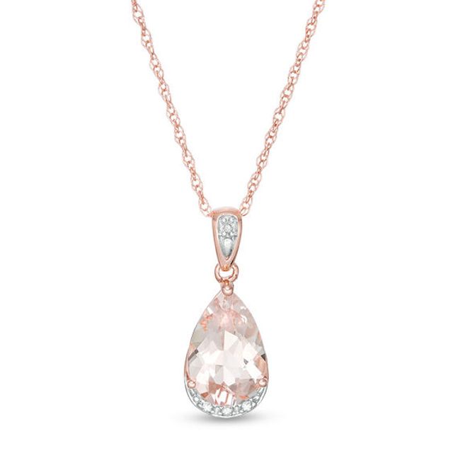 Pear-Shaped Morganite and Diamond Accent Drop Pendant in 10K Rose Gold