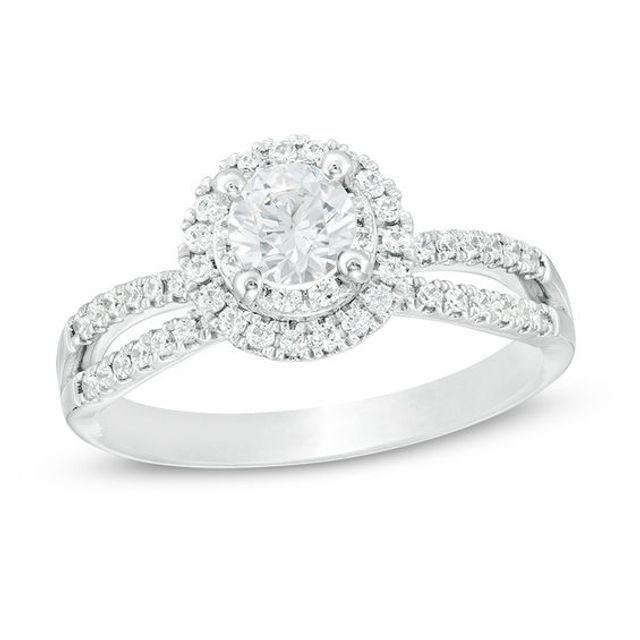 7/8 CT. T.w. Certified Diamond Double Frame Engagement Ring in 14K White Gold (I/Si2)