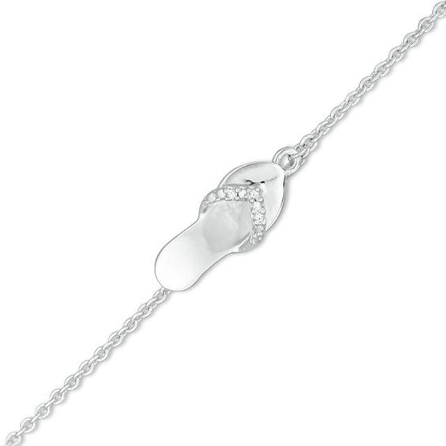 Diamond Accent Flip Flop Dangle Anklet in Sterling Silver - 10"
