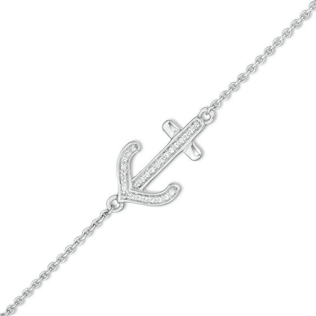 1/20 CT. T.w. Diamond Sideways Anchor Anklet in Sterling Silver - 10"