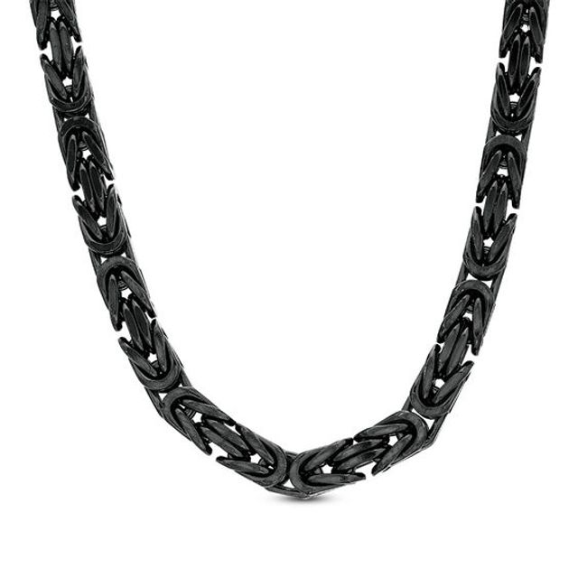 Made in Italy Men's 6.0mm Byzantine Chain Necklace in Solid Sterling Silver with Black Ruthenium - 22"