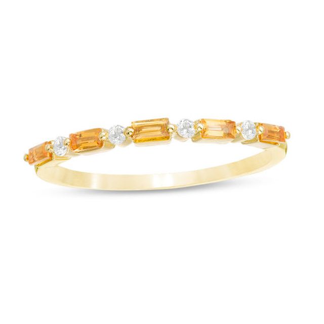Baguette Citrine and White Topaz Alternating Five Stone Stackable Ring in 10K Gold