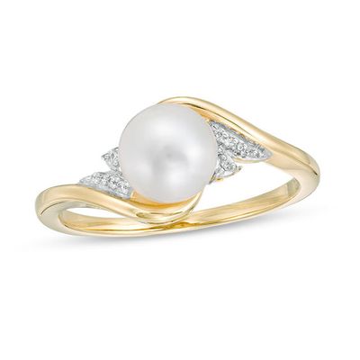 7.0mm Cultured Freshwater Pearl and Diamond Accent Bypass Ring in 10K Gold