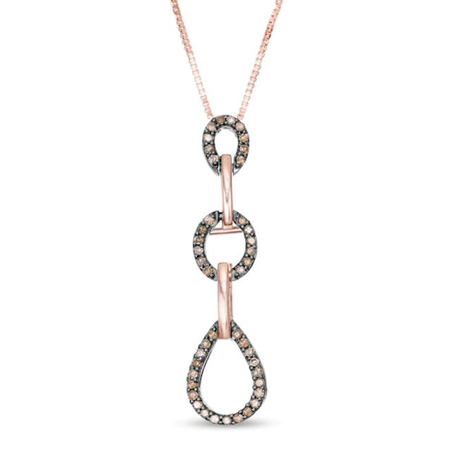 1/5 CT. T.w. Enhanced Champagne Diamond Triple Drop Pendant in Sterling Silver and 10K Rose Gold
