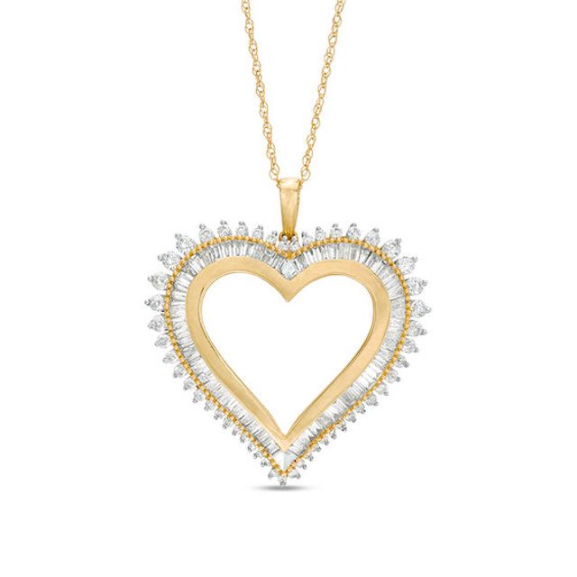 1 CT. T.w. Baguette and Round Diamond Starburst Heart Pendant in 10K Gold