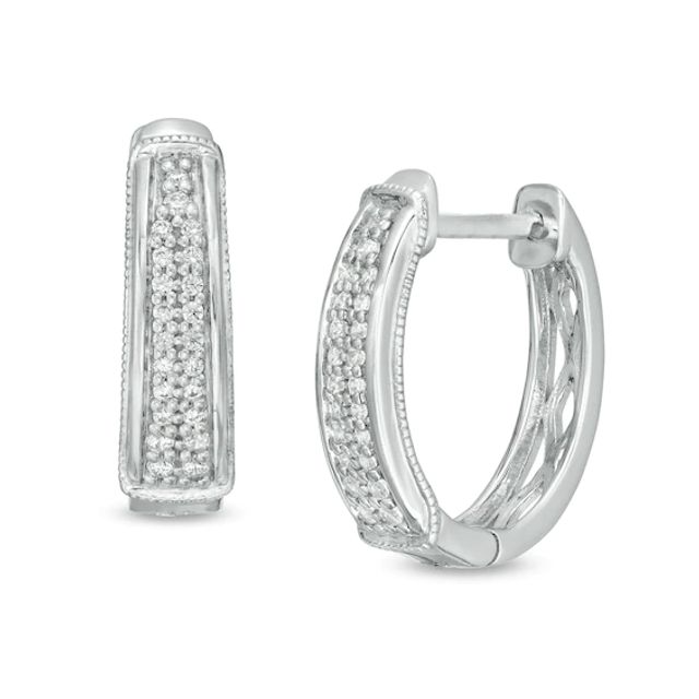 1/6 CT. T.w. Diamond Vintage-Style Two Row Graduated Oval Hoop Earrings in Sterling Silver