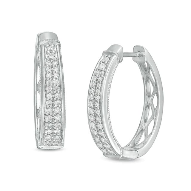 1/2 CT. T.w. Diamond Vintage-Style Two Row Graduated Oval Hoop Earrings in Sterling Silver