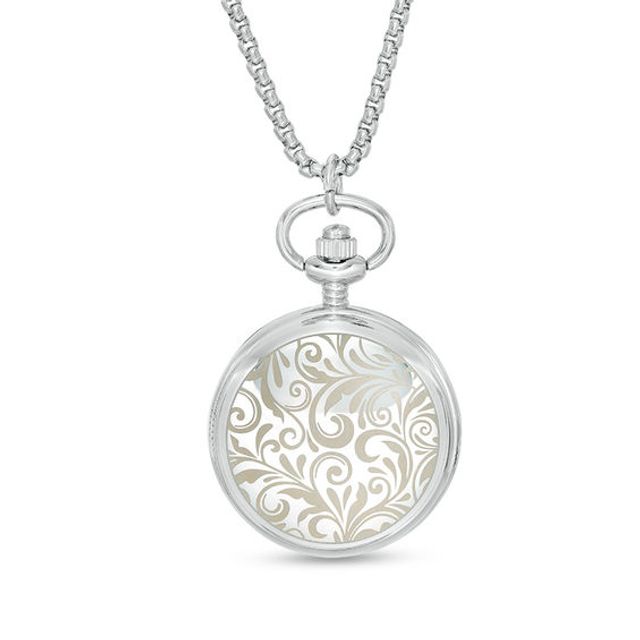 Ladies' James Michael Silver-Tone Floral Pocket Watch Pendant with Pink Mother-of Pearl Dial (Model: Wpa181007)