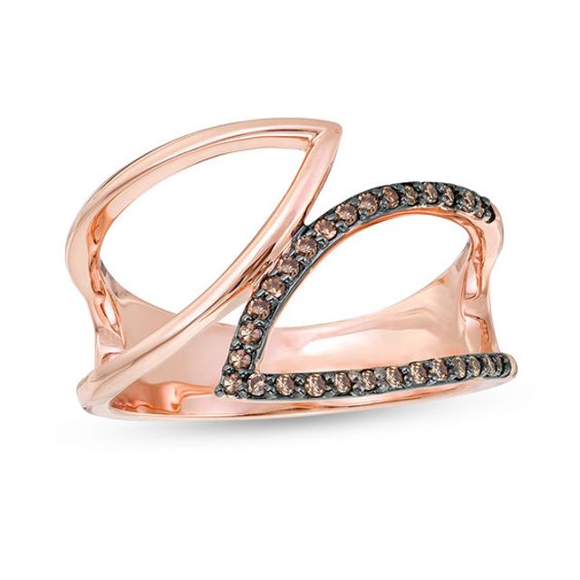 1/6 CT. T.w. Enhanced Champagne Diamond Double Leaf Outline Wrap Ring in 10K Rose Gold