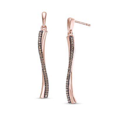 1/6 CT. T.w. Enhanced Champagne Diamond Ribbon Drop Earrings in 10K Rose Gold
