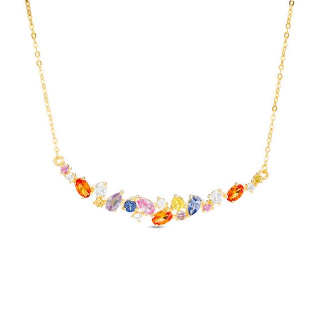 Zales Lab-Created Multi-Color and White Sapphire Curved Cluster Necklace in  Sterling Silver with 18K Gold Plate | CoolSprings Galleria