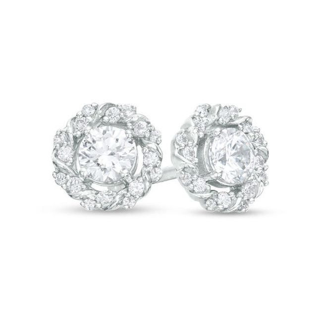 1/2 CT. T.w. Diamond Twist Frame Stud Earrings in 10K White Gold