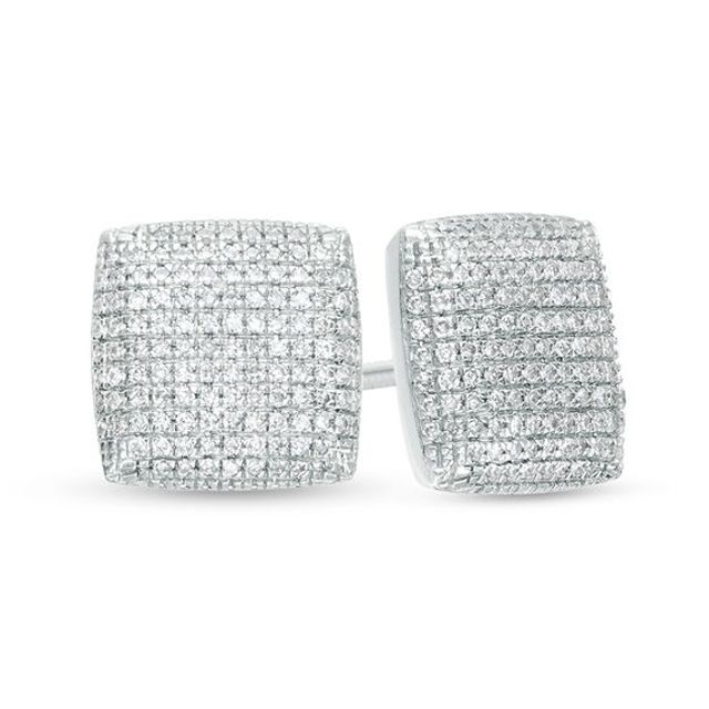 1/2 CT. T.w. Composite Diamond Square Button Stud Earrings in 10K White Gold