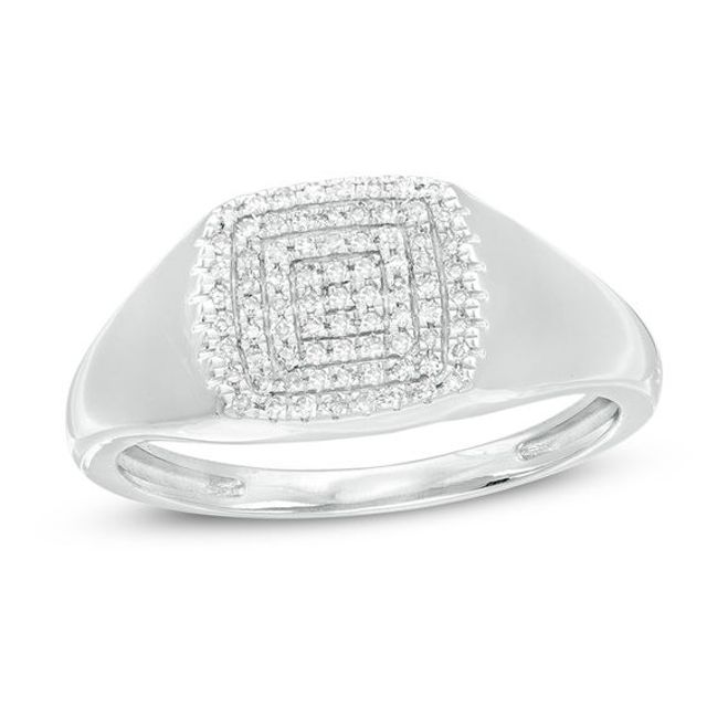 1/6 CT. T.w. Composite Diamond Cushion Signet Ring in 10K White Gold