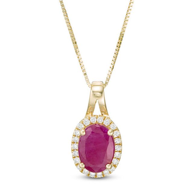 Oval Ruby and 1/10 CT. T.w. Diamond Frame Pendant in 10K Gold