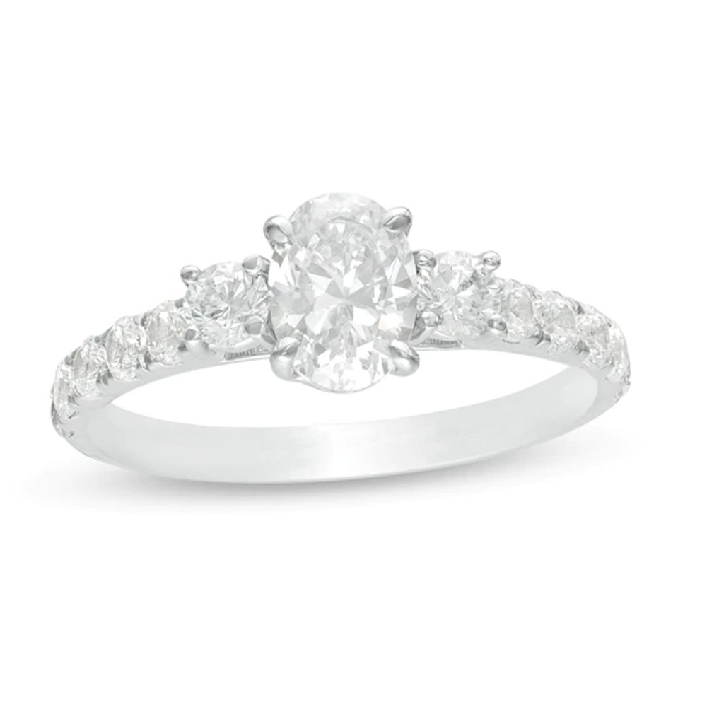 1-1/3 CT. T.w. Oval Diamond Three Stone Engagement Ring in 14K White Gold