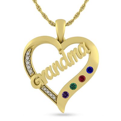 Grandmother's Birthstone Heart Pendant (1-4 Stones)