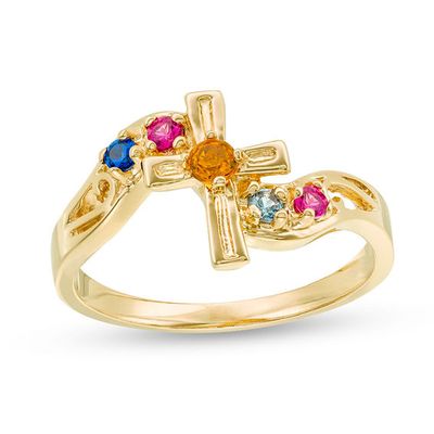 Mother's Birthstone Family Cross Ring (3-7 Stones)