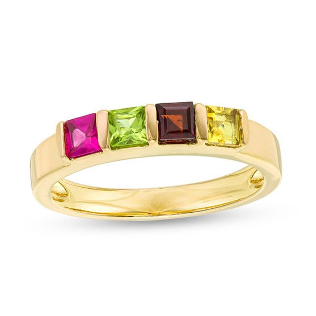 Mother's Princess-Cut Birthstone Family Ring (3-5 Stones)