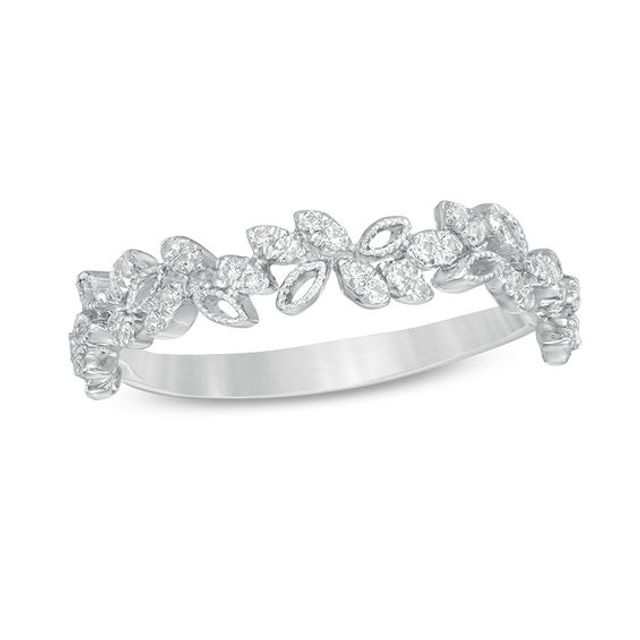 1/5 CT. T.w. Diamond Leaf Scatter Vintage-Style Anniversary Band in 10K White Gold