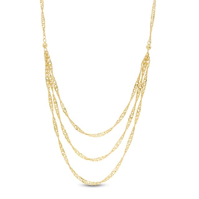 Made in Italy 050 Gauge Singapore Chain Triple Strand Necklace in 14K Gold - 18"