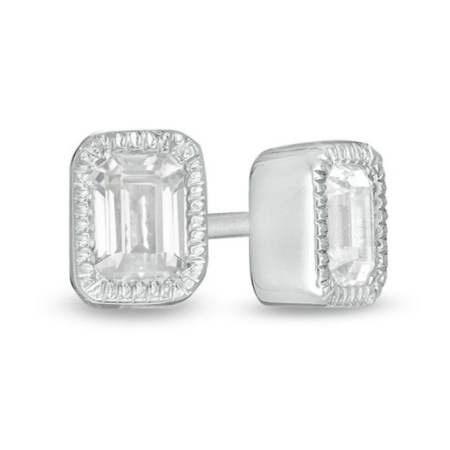 3/8 CT. T.w. Emerald-Cut Diamond Solitaire Vintage-Style Stud Earrings in 10K White Gold