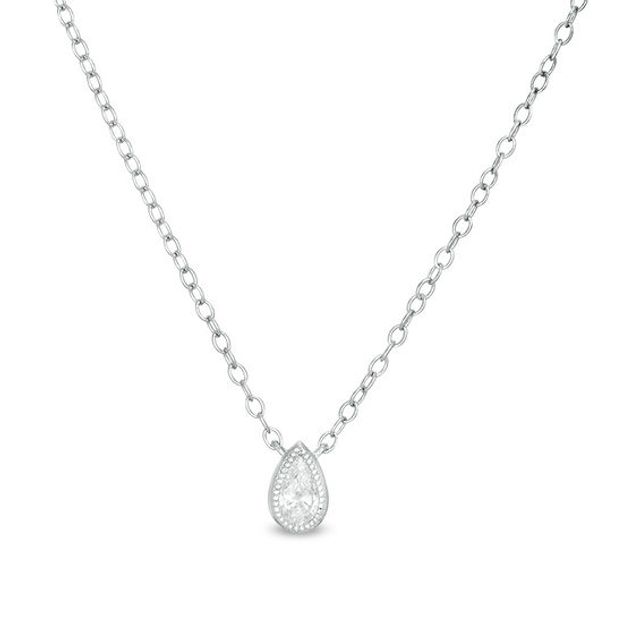 1/5 CT. Pear-Shaped Diamond Solitaire Vintage-Style Necklace in 10K White Gold
