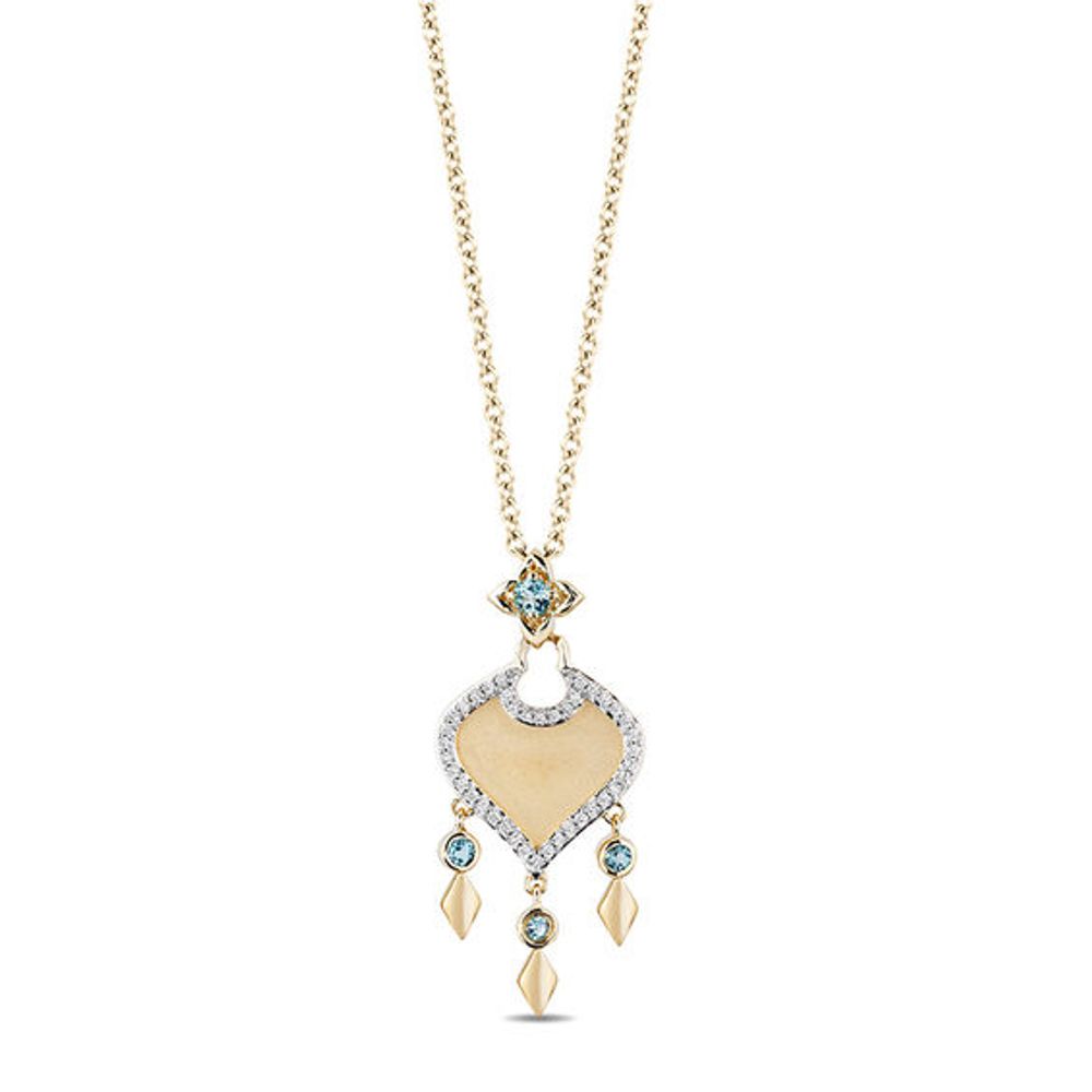 Enchanted Disney Jasmine Swiss Blue Topaz and 1/10 CT. T.w. Diamond Arabesque Drop Pendant in 10K Gold - 19"