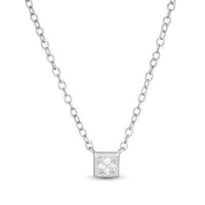 1/5 CT. Princess-Cut Diamond Solitaire Vintage-Style Necklace in 10K White Gold