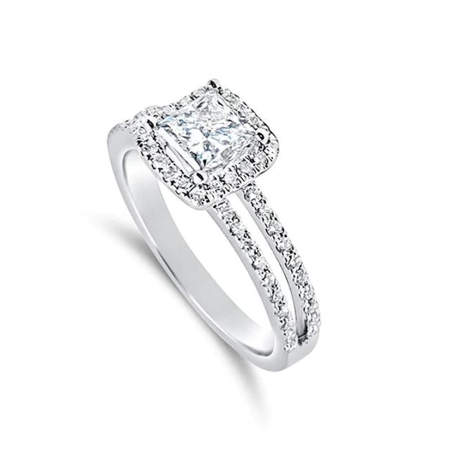 1 CT. T.w. Certified Princess-Cut Diamond Frame Split Shank Engagement Ring in 14K White Gold (I/Si2)