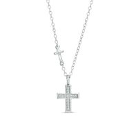 Diamond Accent Petite Two Cross Pendant in 10K White Gold - 19"