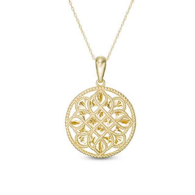 Diamond-Cut Filigree Flower Cut-Out Medallion Pendant in 10K Gold