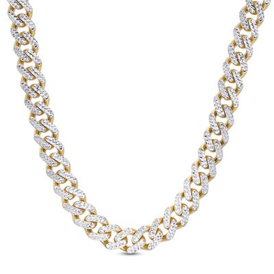 Men's 9.5mm Textured Hollow Curb Chain Necklace in 10K Two-Tone Gold - 22"