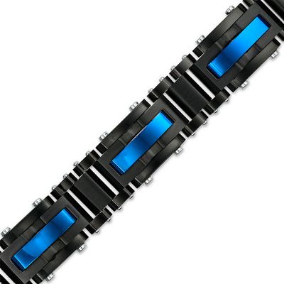 13.71mm Bar Inlay Rectangle Link Bracelet in Tri-Tone Stainless Steel - 8.5"