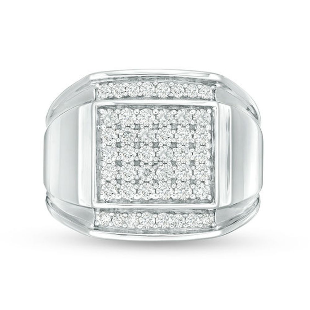 Men's 1 CT. T.w. Composite Diamond Square-Top Double Groove Border Ring in Sterling Silver