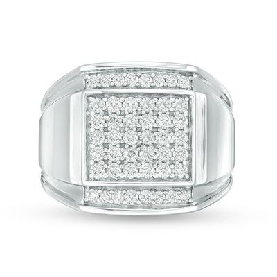 Men's 1 CT. T.w. Composite Diamond Square-Top Double Groove Border Ring in Sterling Silver