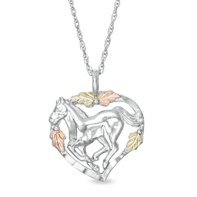 Black Hills Gold Prancing Horse Pendant in Sterling Silver