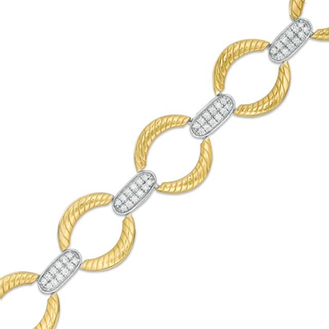 1 CT. T.w. Diamond Textured Link Bracelet in Sterling Silver and 14K Gold Plate - 7.5"