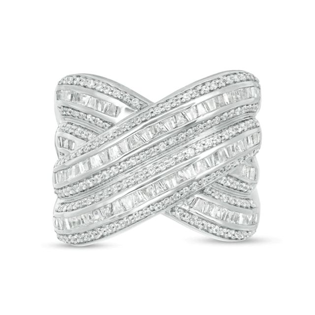 2 CT. T.w. Baguette Diamond Multi-Row "X" Ring in Sterling Silver