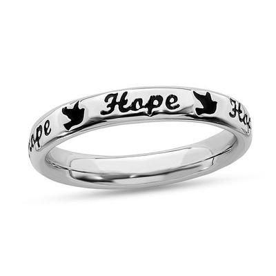 Stackable Expressionsâ¢ Black Enamel "Hope" and Dove Ring in Sterling Silver