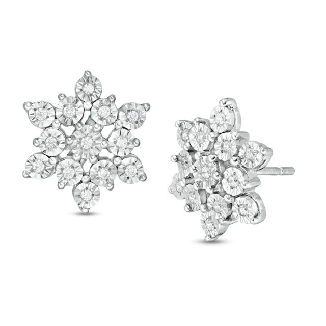 1/20 CT. T.w. Diamond Snowflake Stud Earrings in Sterling Silver