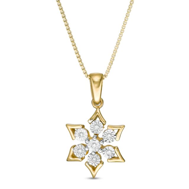 Diamond Accent Abstract Snowflake Pendant in Sterling Silver with 14K Gold Plate